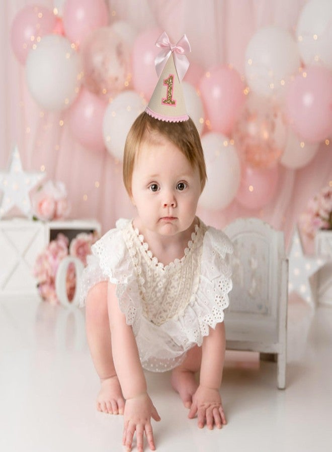 HGFC Pink Bow 1st Birthday Hat For Girl -Pink Girls First Birthday Decorations,Princess Theme Photo Prop,Size: 5.5×3.1 In - Image 4